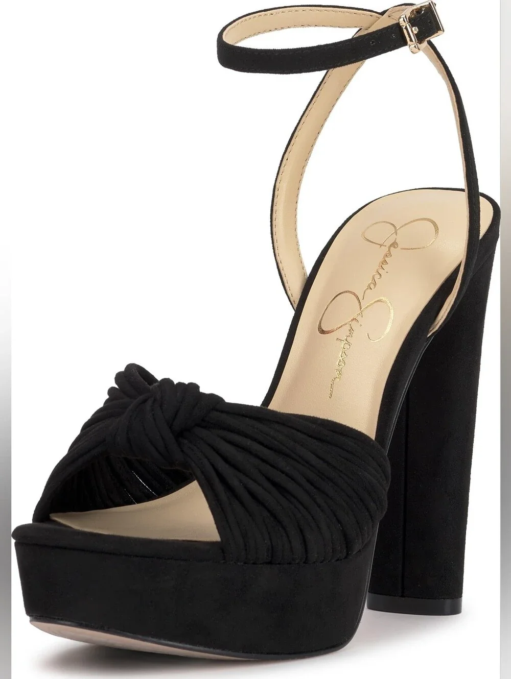 Jessica Simpson Black Knotted Immie Microsuede Platform Ankle-Strap Sandal, 7